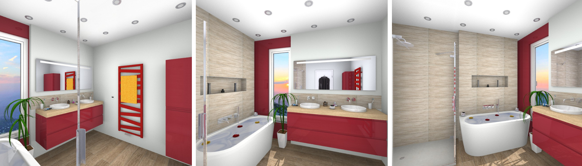 Salle de bain rouge avec C2A Concept