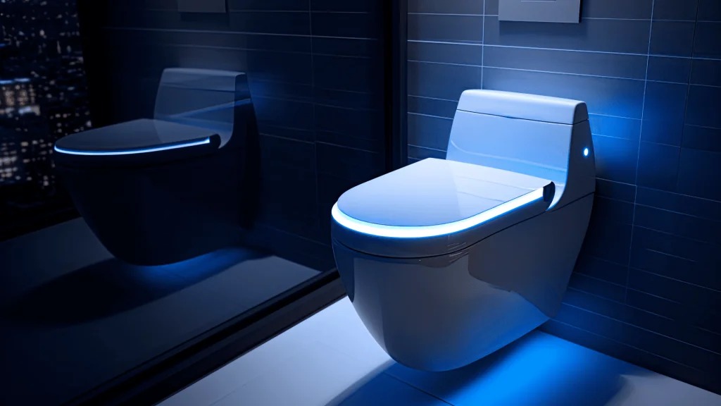 WC lavant lumineux dans une ambiance nocturne