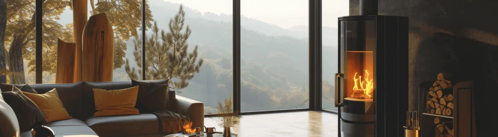 Poêle à bois dans un salon chaleureux